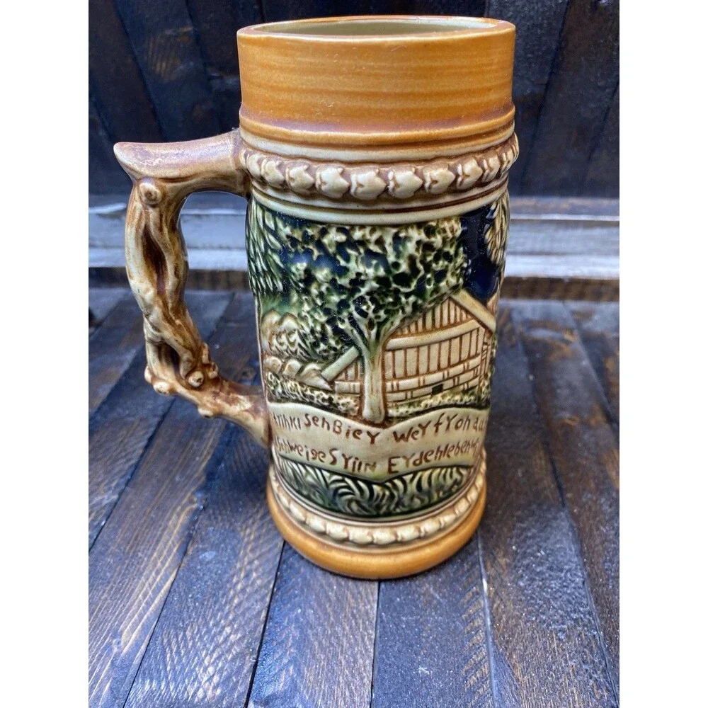 Vtg German Style Beer Stein 3D Tavern Scene Mid Century
